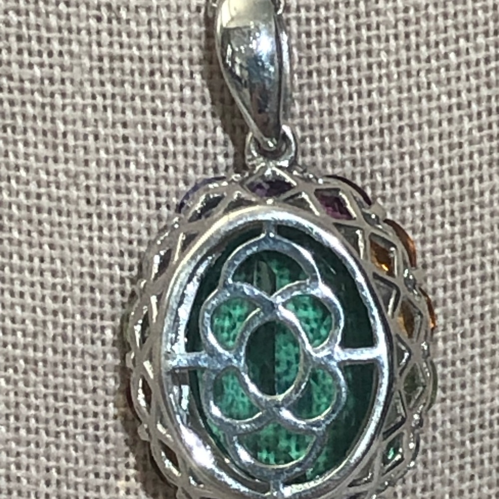 925 Sterling Silver Rainbow CZ Gemstone Pendant with 925 Chain 25” both 8.51g - Picture 6 of 10